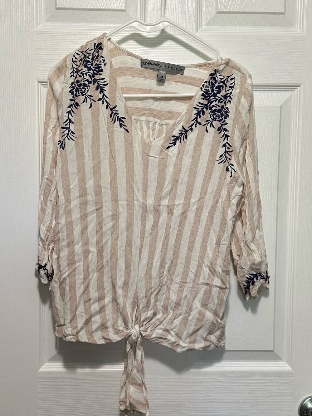 Absolutely Famous Tan Striped Blouse, Size M
